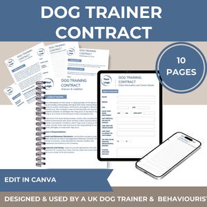 Modello di contratto per addestratore di cani: moduli di assunzione del cliente (Canva modificabile, download digitale)