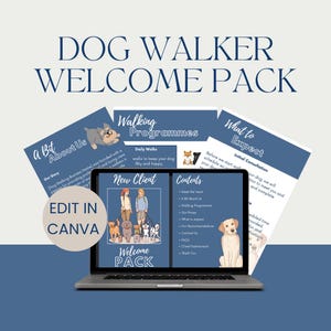 Pacchetto di benvenuto per i clienti di Dog Walker: modelli aziendali Canva (download digitale)