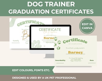 Dog Training Certificate Template: Obedience Class Completion (Canva Editable, Instant Download)