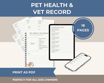 Pet Health Tracker: Vet Visits, Grooming, Medications (Canva Template Digital Download)