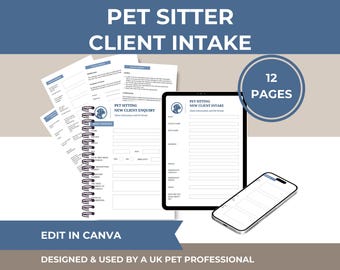 Haustiersitter-Kundeneingangsformularvorlage: Hunde- und Katzengeschäft (Canva bearbeitbar, digitaler Download)