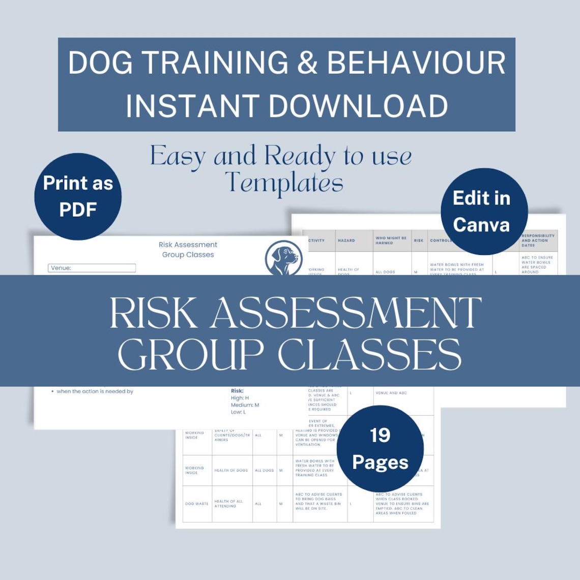 Dog Training Business Risk Assessment Template: Editable Canva Form ...