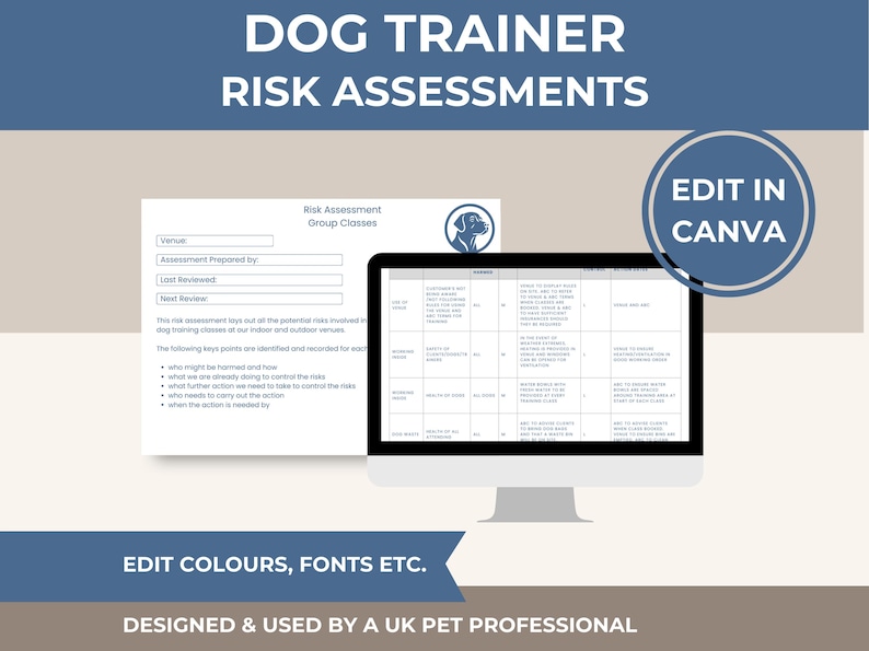 Dog Training Business Risk Assessment Template: Editable Canva Form ...