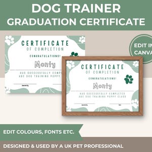 Dog Training Certificate Template: Editable Pet Obedience Award (Digital Download)