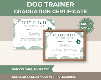 Dog Training Certificate Template: Editable Pet Obedience Award (Digital Download)