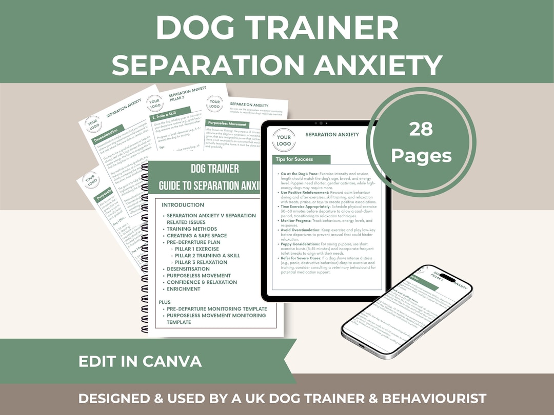 Dog Separation Anxiety Guide: Trainer Client Handout, Exercises (canva ...