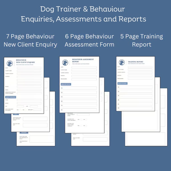 Dog Behaviourist Dog Training Forms Business Templates Behavior Training Reports New Client Intake Assessment Forms