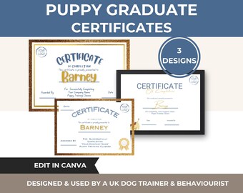 Dog Training Certificate Templates: Editable Canva Design (Digital Download