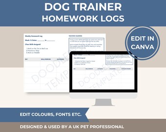 Dog Training Homework Logs: Editable Puppy Training Handouts (Canva & PDF)