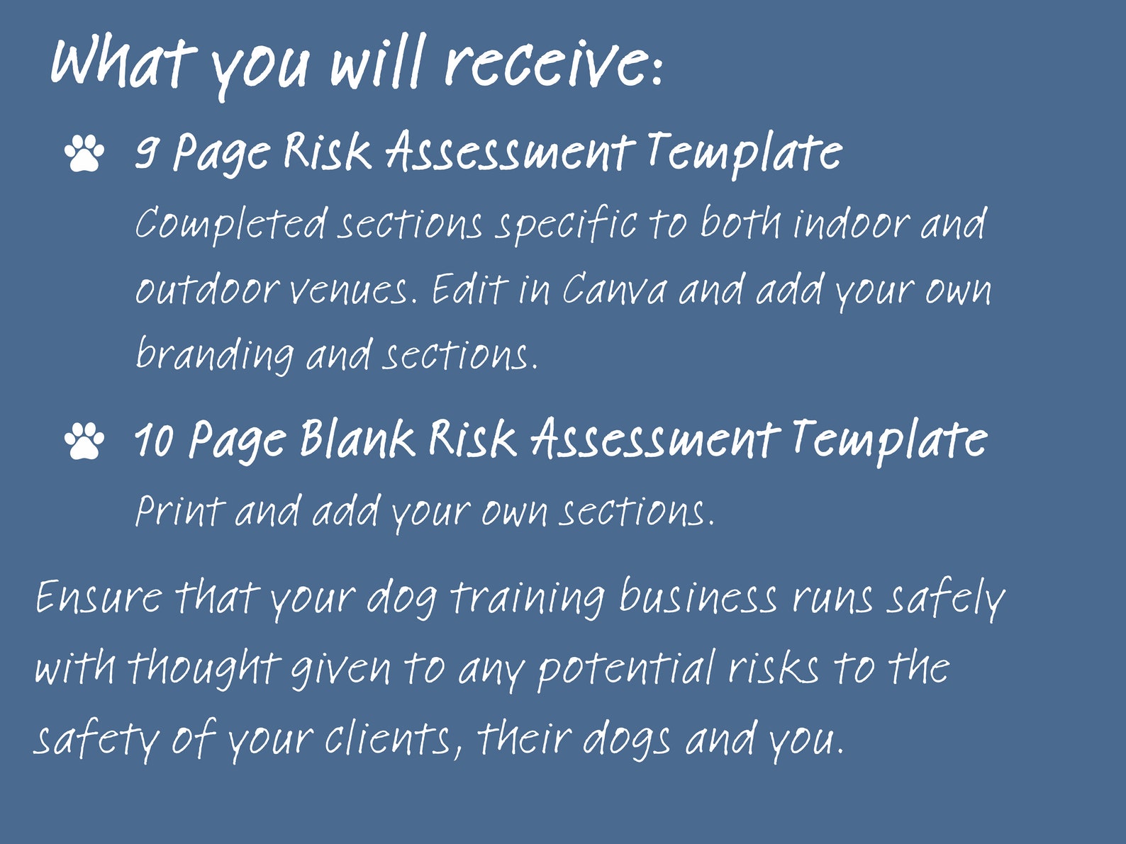Dog Training Business Risk Assessment Template: Editable Canva Form ...