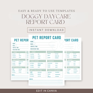 Informe de calificaciones de guardería canina, informe de cuidado de mascotas, informe de paseador de perros, negocio de mascotas, Canva, descarga instantánea, plantilla de formularios de alojamiento de mascotas, perros