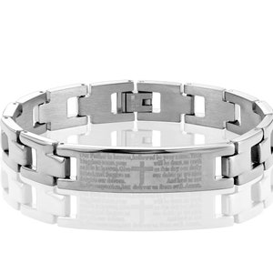 Lords Prayer Cross Bracelet for Men, 316L Stainless Steel Bracelet, Link Bangle Bracelet, Jewelry Gift for Dad, Boyfriend, Husband