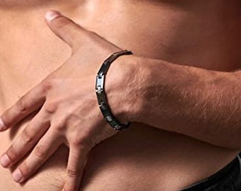 Men's Tungsten Bracelet, Black & Silver Color Tungsten Ceramic Link Chain Bracelet, Man Black Bracelet, Jewelry Gift for Dad, Boyfriend..