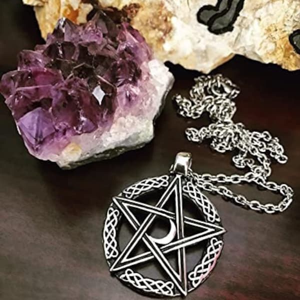 Pentacle Pentagram Pendant and Chain, Stainless Steel Vintage Style Punk Necklace, Jewelry Gift for Him, Man Accessory for Him