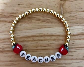 Teacher Bracelet I Teacher Bead Bracelet I Teacher Appreciation Gift I Gold Plated Beads I Teacher Gift I Trendy Gift