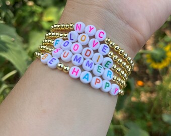Customized Name Beaded Ball Stacking Bracelets,  Personalized Bracelet, 18K gold plated, Made to Order Trendy Gifts for Women