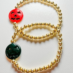 Jack-O-Lantern Bead Bracelet I Pumpkin Bead Bracelet I Halloween Bracelet I Fall Bracelet I Beaded Bracelet I Trendy Gift for Women