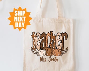 Personalisierte Lehrer Tasche, Benutzerdefinierte Halloween Lehrer Tragetasche, süße Lehrer Tragetasche, Herbst Lehrer Tragetasche, Leinentasche für Lehrer