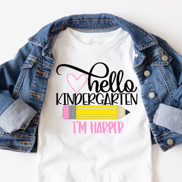 Kindergarten Shirt, Hello Kindergarten, First Day Of School Outfit, Personalized Name Shirt, Back To School, Kinder Shirts, Kindergarten Tee