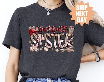 Camiseta de hermana de béisbol, camiseta de béisbol de hermana pequeña, camiseta del día del juego de béisbol, camiseta de amante del béisbol, camiseta del mayor fanático del béisbol, camiseta de béisbol