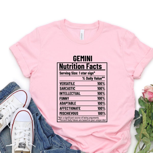 Gemini T-shirt, Gemini nutrition facts,Zodiac Shirt,Astrology Shirt,Gift for Gemini,Gemini Birthday Present, Zodiac Signs, Horoscopes Tee