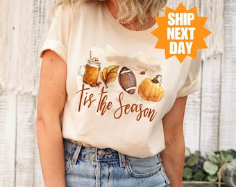 Tis The Season Shirt, Fall Pumpkin Shirt, Football Shirts For Women, Fall Season Shirts, Women Fall Tees, Cute Pumpkin Shirt, Autumn Shirt