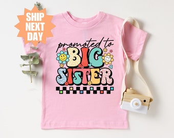 Camiseta de hermana mayor para niños pequeños, camiseta de promoción a hermana mayor, linda camiseta de anuncio para niños, nueva camiseta de hermana mayor, camiseta de anuncio de embarazo