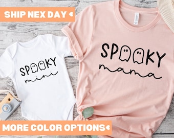 Spooky Mama en Spooky minishirt, Halloween-shirt mama en ik, shirt moeder en baby, bijpassende mama en ik Halloween-shirt, Halloween-shirt