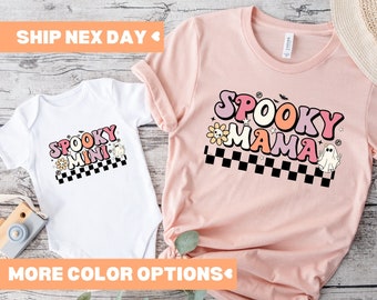 Spooky Mama en Spooky minishirt, Halloween-shirt mama en ik, shirt moeder en baby, bijpassende mama en ik Halloween-shirt, Halloween-shirt