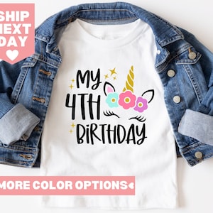 My Fourth Birthday Shirt, 4th Birthday Shirt, Unicorn Birthday Girl Shirt,4th Birthday Outfit, Unicorn Shirt, Gift for Birthday Girl,Unicorn