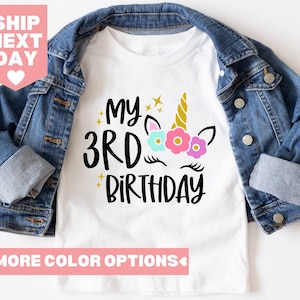 My Third Birthday Shirt, 3rd Birthday Shirt, Unicorn Birthday Girl Shirt, 3rd Birthday Outfit, Unicorn Shirt, Gift for Birthday Girl,Unicorn