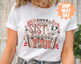 Camiseta de hermana de béisbol, camiseta de béisbol de hermana pequeña, camiseta del día del juego de béisbol, camiseta de amante del béisbol, camiseta del mayor fanático del béisbol, camiseta de béisbol