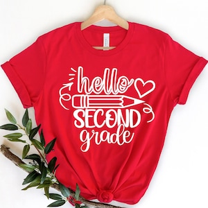 Hallo shirt tweede leerjaar, shirt leraar tweede leerjaar, shirt tweede leerjaar, terug naar school-shirt, shirt leraar, shirt eerste schooldag