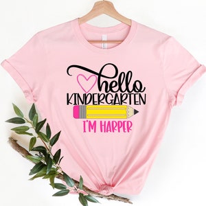 Kindergarten Shirt, Hello Kindergarten, First Day Of School Outfit, Personalized Name Shirt, Back To School, Kinder Shirts, Kindergarten Tee