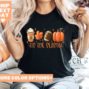 Tis The Season Shirt, Herbst Kürbis Shirt, Football Shirts für Frauen, Frauen Herbst T-Shirts, Herbst Saison Shirts, süßes Kürbis Shirt, Herbst Shirt
