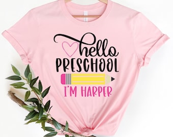 Shirt voor kleuters, Hello Preschool, outfit voor eerste schooldag, gepersonaliseerd naamshirt, terug naar school, shirt voor eerste dag kleuterschool, shirt peuter