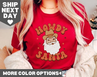 Camisa Hola Papá Noel, Camisa vaquera Papá Noel, Camisa retro Papá Noel, Camisa navideña Papá Noel, Camisa retro navideña, Camisa campestre, Camisa Hola Oeste,