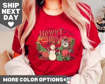 Camisa Hola Papá Noel, Camisa vaquera Papá Noel, Camisa retro Papá Noel, Camisa navideña Papá Noel, Camisa retro navideña, Camisa campestre, Camisa Hola Oeste,