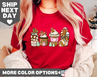 Camiseta de café navideño de pan de jengibre, camiseta de café navideño, camiseta navideña, camiseta para amantes del café, camiseta de café con leche navideño, regalo para amantes del café