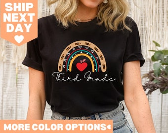 Regenboogshirt derde leerjaar, overhemd voor leraar derde leerjaar, overhemd voor leraar, overhemd voor leraar voor derde leerjaar, overhemd voor derde leerjaar, terug naar school-shirt