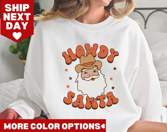 Camisa Hola Papá Noel, Camisa vaquera Papá Noel, Camisa retro Papá Noel, Camisa navideña Papá Noel, Camisa retro navideña, Camisa campestre, Camisa Hola Oeste,