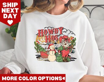 Camisa Hola Papá Noel, Camisa vaquera Papá Noel, Camisa retro Papá Noel, Camisa navideña Papá Noel, Camisa retro navideña, Camisa campestre, Camisa Hola Oeste,