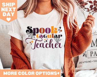 Maglietta per insegnante spettrale, magliette per insegnanti di Halloween, maglietta divertente per insegnanti di Halloween, regalo per insegnanti di Halloween, maglietta per insegnanti di scuola materna