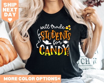 Koszulka Will Trade Students for Candy, Koszulki dla nauczycieli na Halloween, Zabawna koszulka na Halloween, Prezent dla nauczyciela na Halloween, Koszulka dla nauczyciela przedszkola