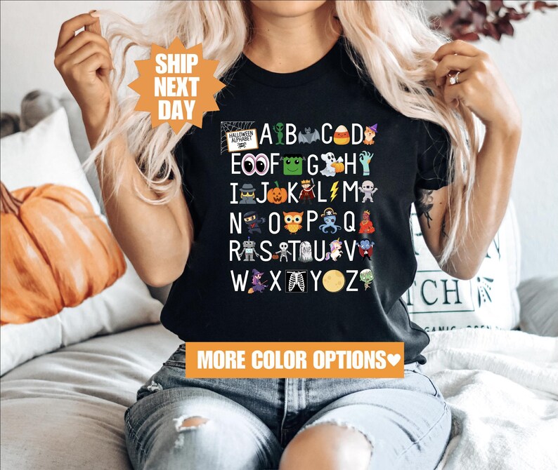 Halloween Teacher Shirt, Halloween Alphabet Shirt, Funny Halloween Teacher Shirt, Halloween Teacher Gift, Kindergarten Teacher Shirt image 2