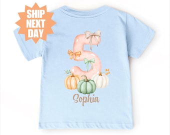 Personalized Pumpkin 5th Birthday Shirt, Fall Fifth Birthday Shirt, Birthday Girl Shirt, Custom Name Birthday Tee, Pumpkin Outfit