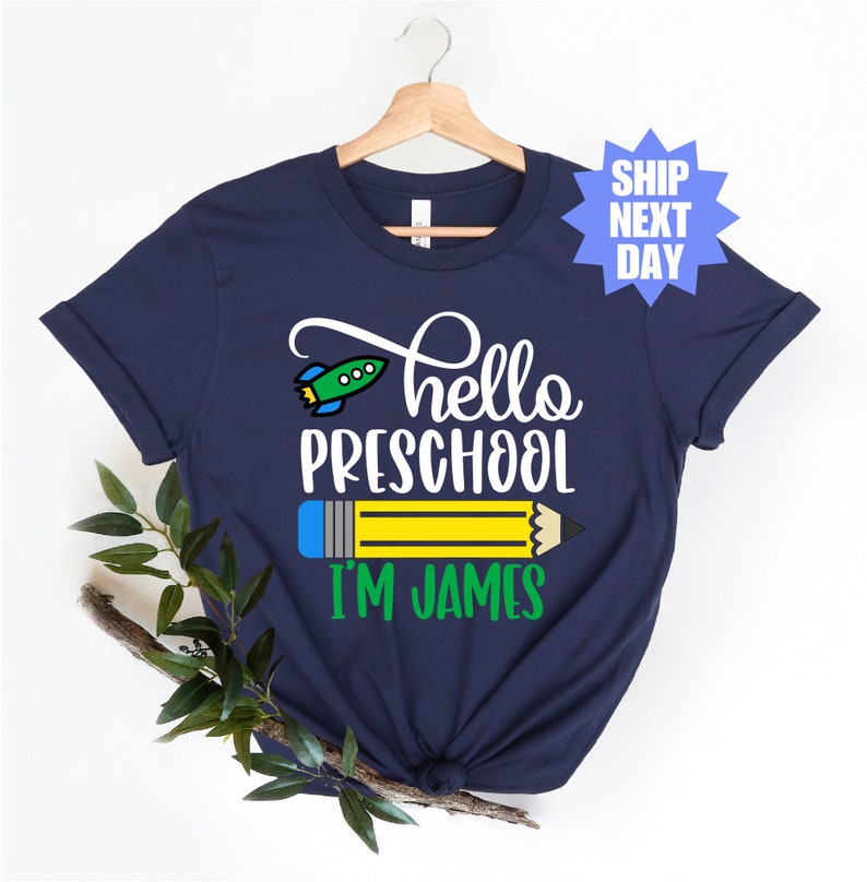 Camiseta preescolar, Hola preescolar, Atuendo para el primer día de clases, Camiseta con nombre personalizado, Regreso a clases, Camiseta del primer día de preescolar, Camiseta de preescolar imagen 3