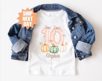 Personalized Pumpkin 10th Birthday Shirt, Fall Tenth Birthday Shirt, Birthday Girl Shirt, Custom Name Birthday Tee, Pumpkin Outfit