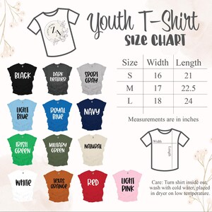 the youth t - shirt size chart is shown