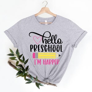 Koszulka przedszkolna, Hello Preschool, Pierwszy dzień w szkole, Strój, Spersonalizowana koszulka z imieniem, Powrót do szkoły, Koszulka pierwszego dnia w przedszkolu, Koszulka dla przedszkolaków zdjęcie 3
